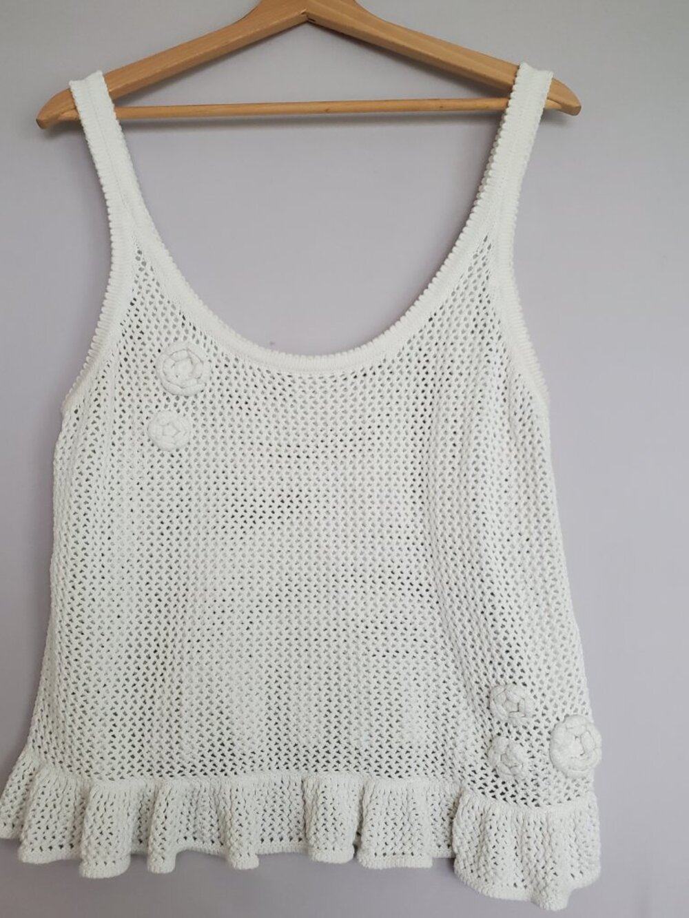 Old Navy Women’s Tank Crochet Cropped Cream Ruffle Boho Festival
